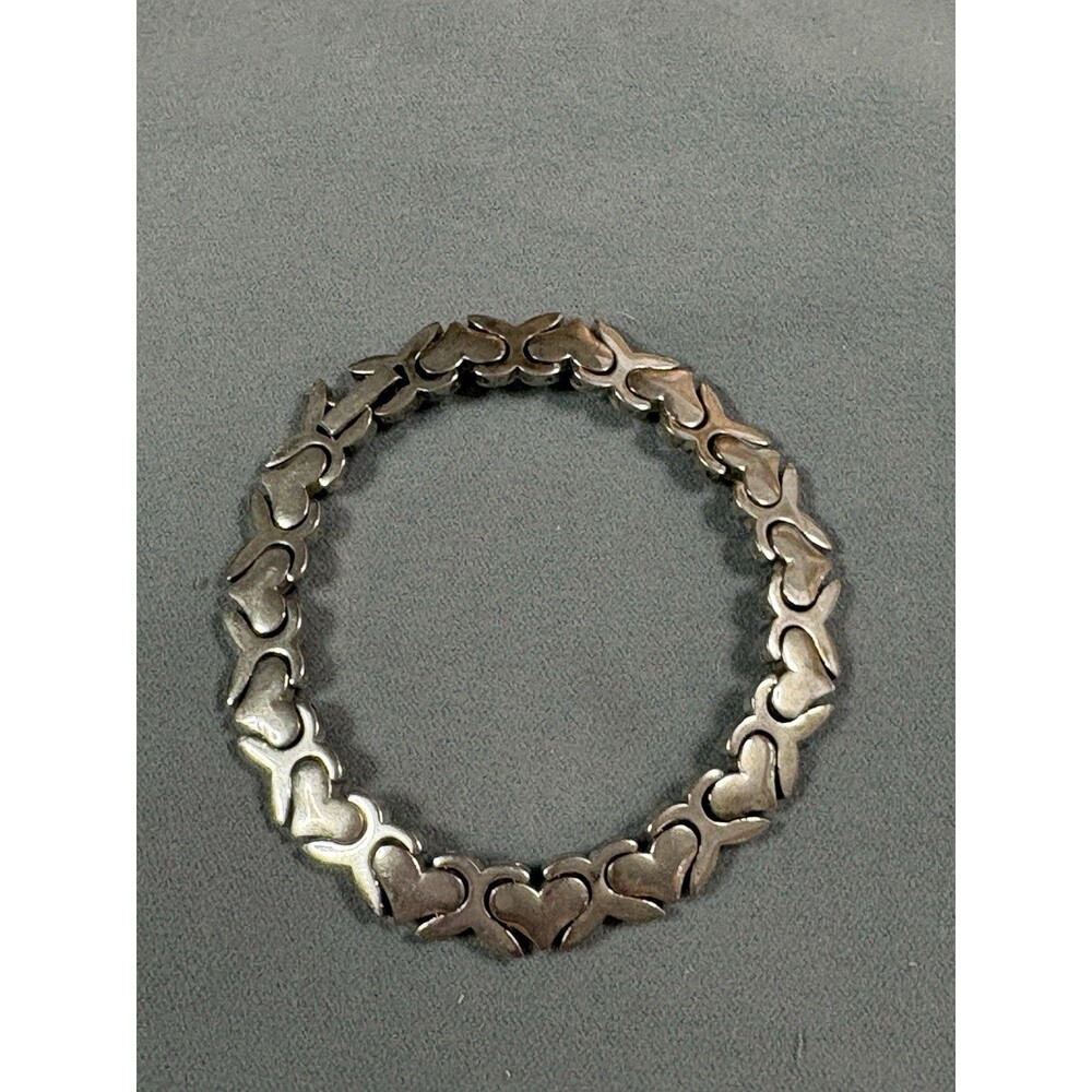 Vintage Sterling Silver 925 Heart Link Bracelet 27g Box Clasp Mexico 7.75”